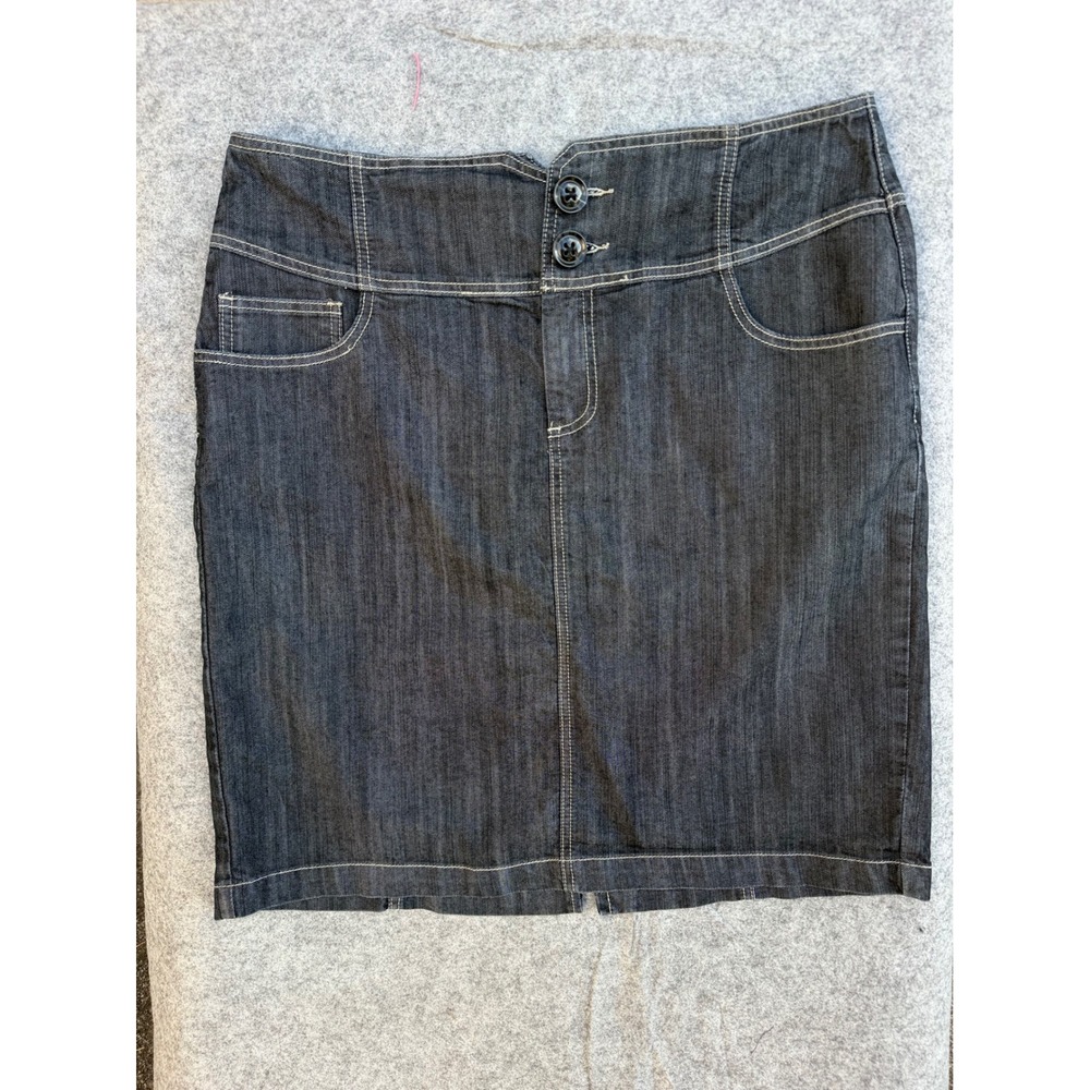 JW Womens Dark Wash Denim Pencil Skirt Size 14 High Waist Back Bow Detail Knee